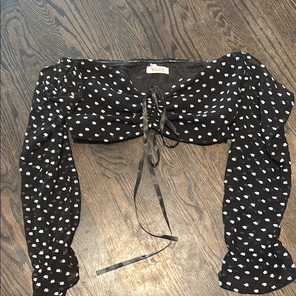 Chic Black Micro Crop Top with White Floral Design